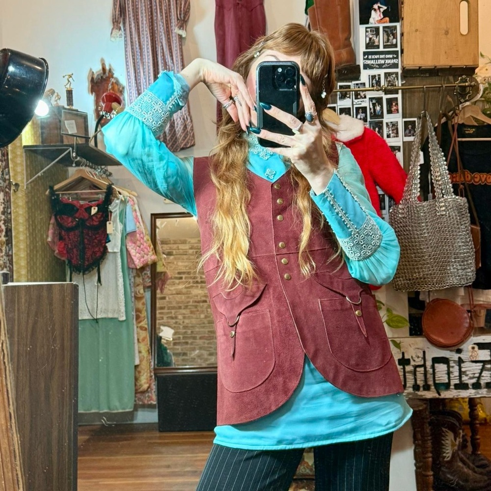American Vintage Maroon Vest with Brass Details
